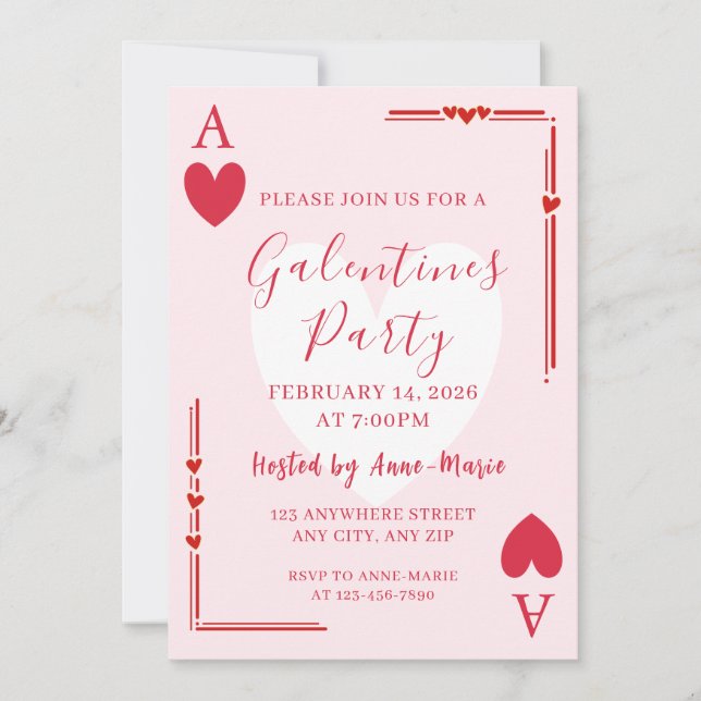 Invitación de Galentines Ases Corazones Chicas San (Anverso)