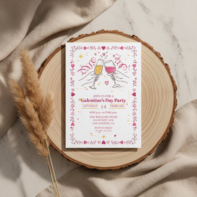 Invitación de Galentines Day con marco de corazón (Toasting Galentines Day Invitation Heart Frame)