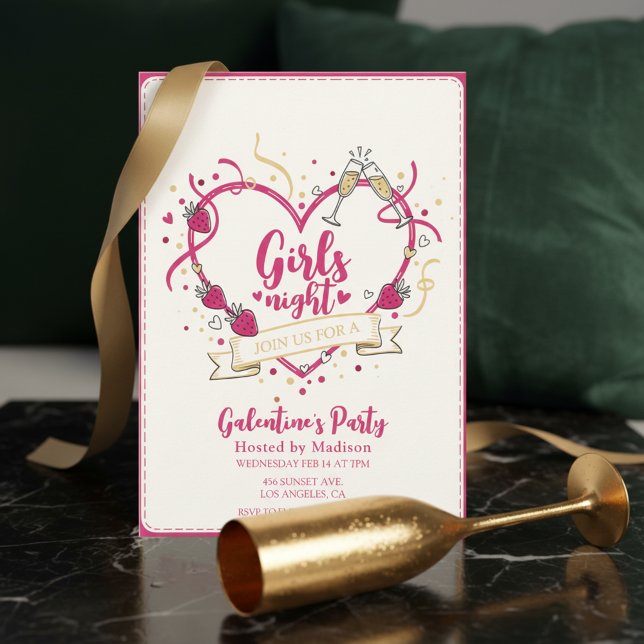 Invitación de Galentines Day de champán de fresa (Subido por el creador)