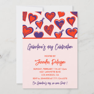 Invitación de Galentines rosa y roja San Valentín
