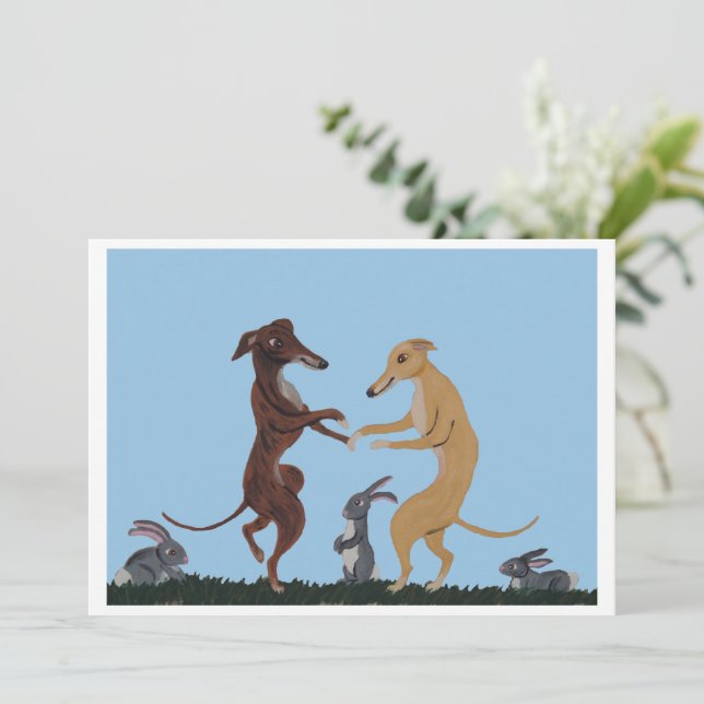 Invitación de Galgos Bailarines y Amigos Conejos (Anverso de pie)