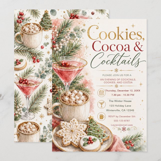 Invitación de galletas, cacao y cócteles (Anverso / Reverso)