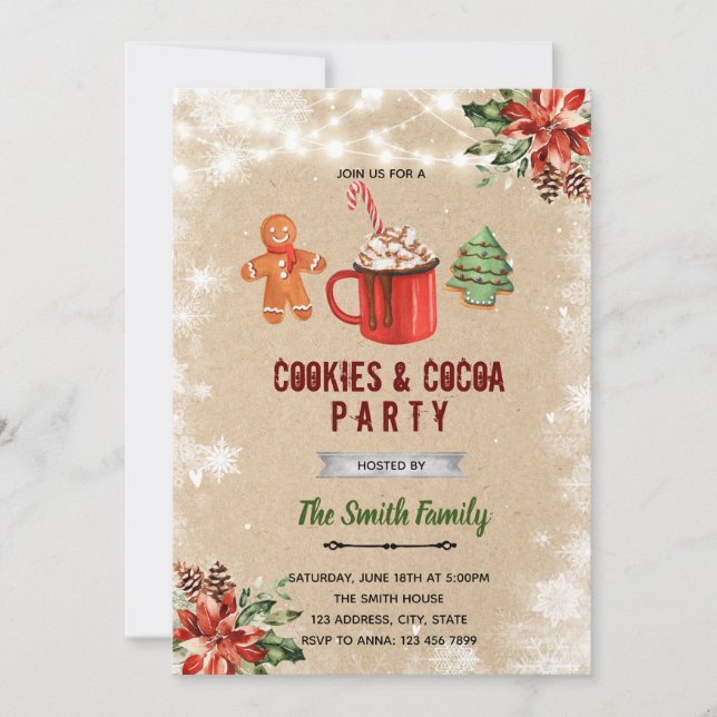 invitación de galletas de Navidad y cacao (Anverso)