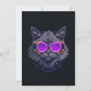 Invitación de gata bruja ciberpunk mecha neón