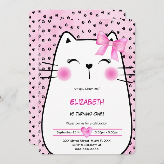 Invitación de gatito (Anverso / Reverso)