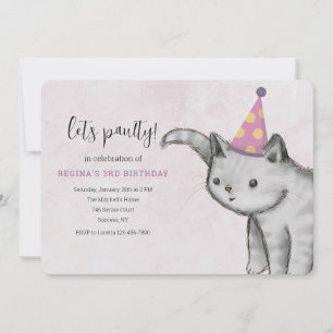 Invitación de Gatito con Sombrero de Fiesta