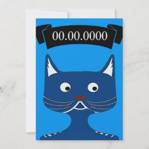 Invitación de gato azul cómico, agregar texto