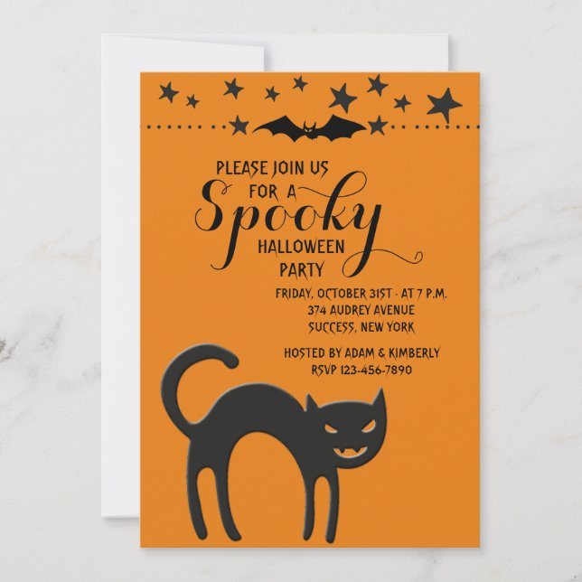 Invitación de Gato de Halloween (Anverso)
