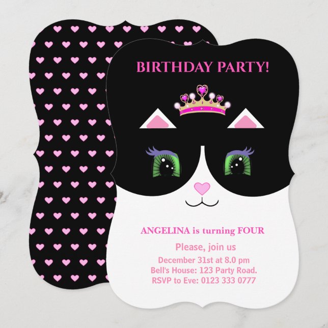Invitación de gato de traje negro rosa blanco lind (Anverso / Reverso)