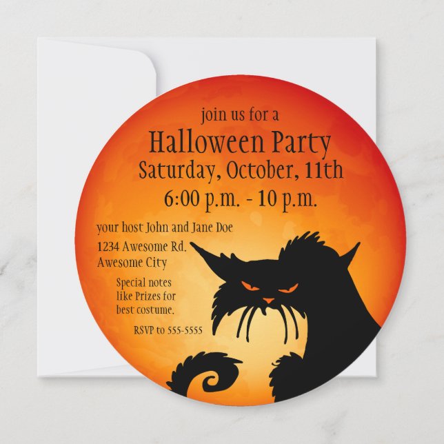 Invitación de Gato Negro Luna Naranja (Reverso)