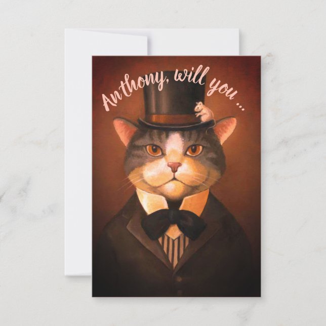 Invitación de gato padrino de boda divertida perso (Anverso)