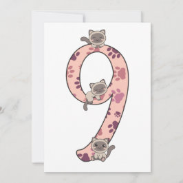 Invitación De Gato Siamés Noveno Cumpleaños Para N