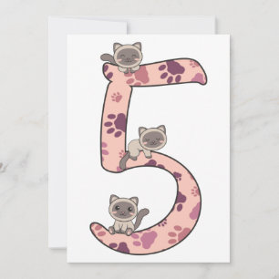 Invitación De Gato Siamés Quinto Cumpleaños Para N