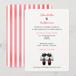 Invitación de gatos a Boda LGBTQ de pareja lesbian