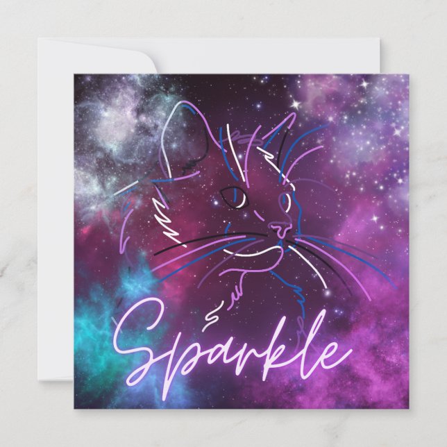 Invitación de gatos de esparkle-neon galaxy (Anverso)