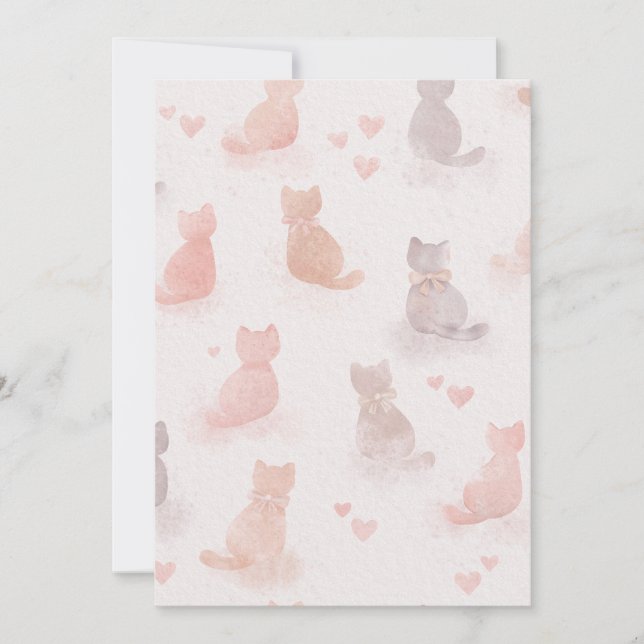 Invitación de gatos y corazones con acuarela (Anverso)