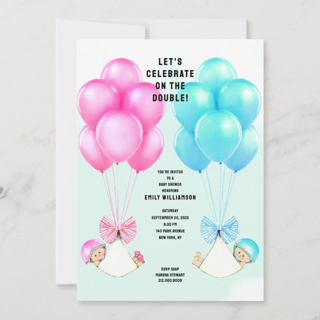 Invitación de gemelos a Baby Shower (Anverso)