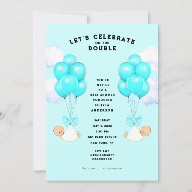 Invitación de gemelos a Baby Shower (Anverso)