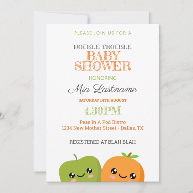 Invitación de gemelos a Baby Shower (Anverso)