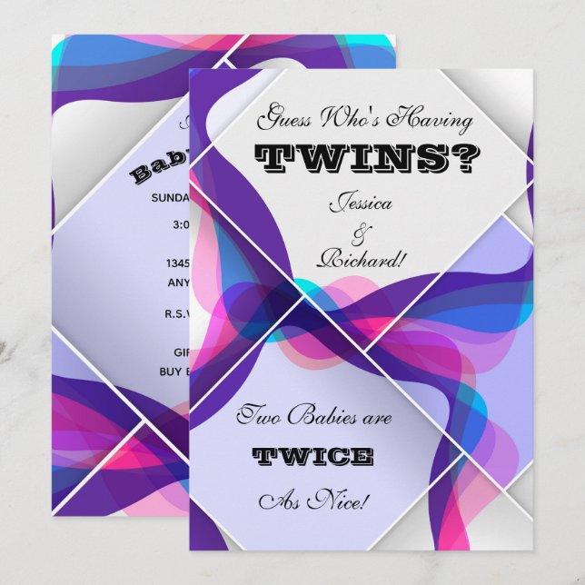 Invitación de gemelos a Baby Shower (Anverso / Reverso)