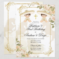 Invitación de gemelos mexicanos blancos y dorados