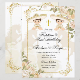 Invitación de gemelos mexicanos blancos y dorados
