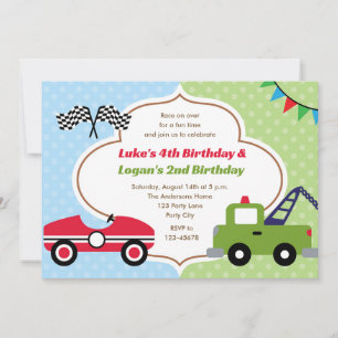 Invitación de gemelos Niño Carrera de cumpleaños C