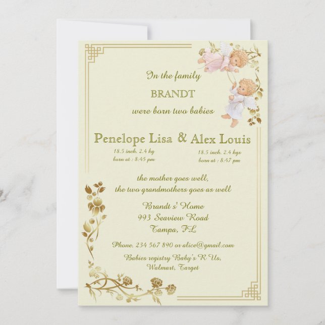 invitación de gemelos partos (Anverso)