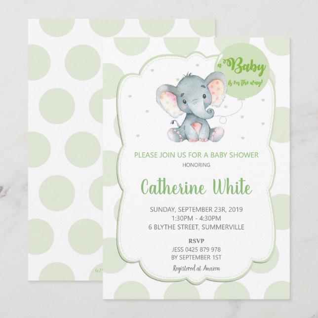 Invitación de Género Neutral para Baby Shower de E (Anverso / Reverso)