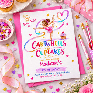 Invitación de Gimnasia Cartwheels & Cupcakes