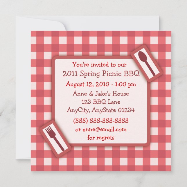 Invitación de Gingham Picnic BBQ (Anverso)