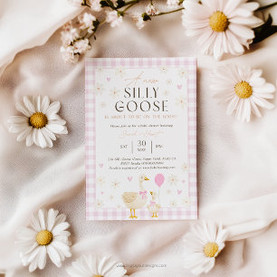 Invitación de Gingham rosa a Baby Shower Goose
