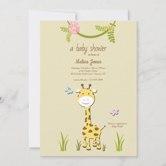 Invitación de Giraffe Baby Shower (Anverso)