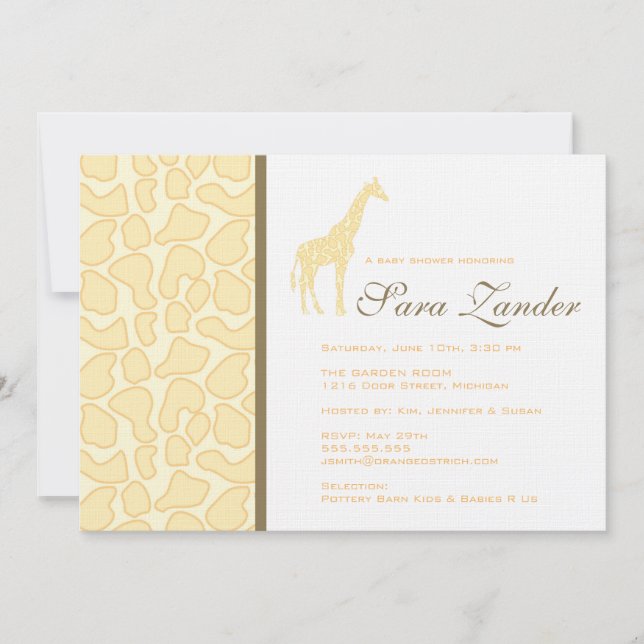 Invitación de Giraffe Baby Shower (Anverso)