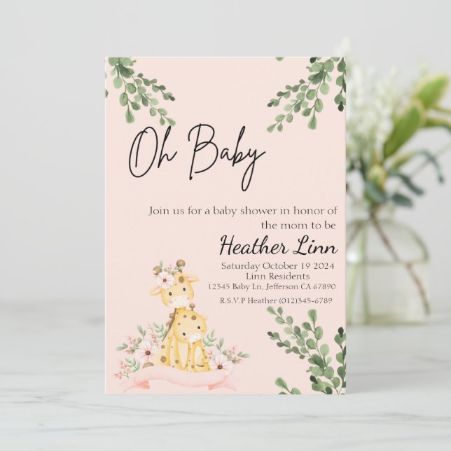 Invitación de Giraffe Baby Shower (Anverso de pie)