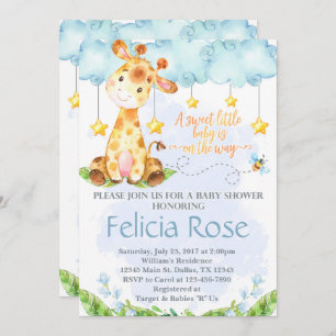 Invitación de Giraffe Baby Shower a Blue Boy