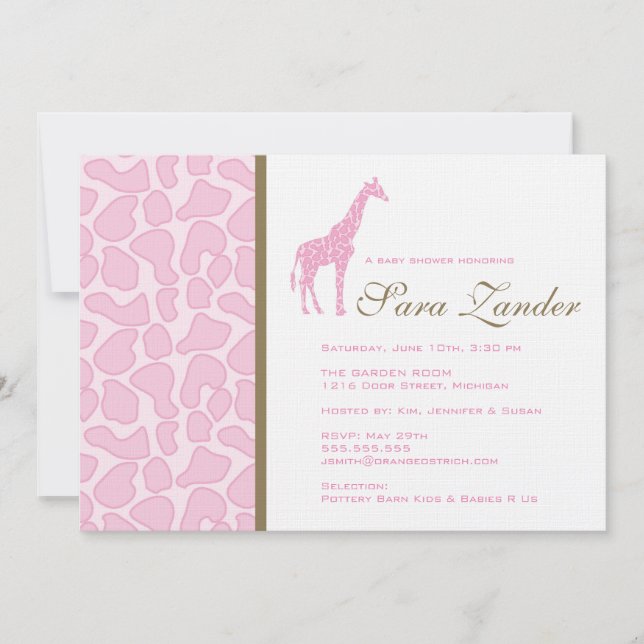 Invitación de Giraffe Baby Shower - Chica (Anverso)