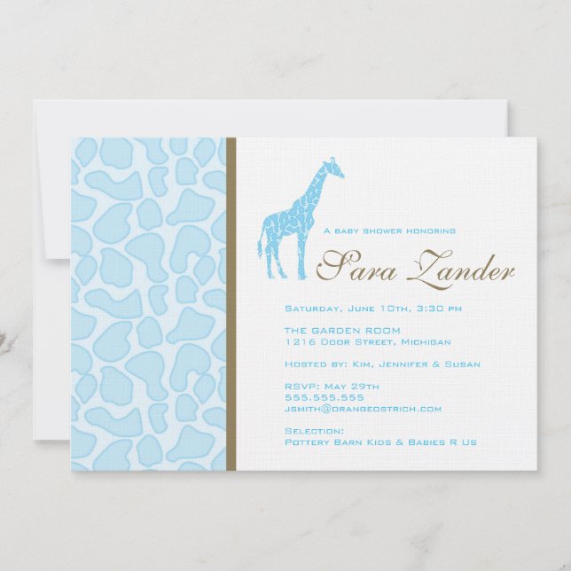 Invitación de Giraffe Baby Shower - Chico (Anverso)