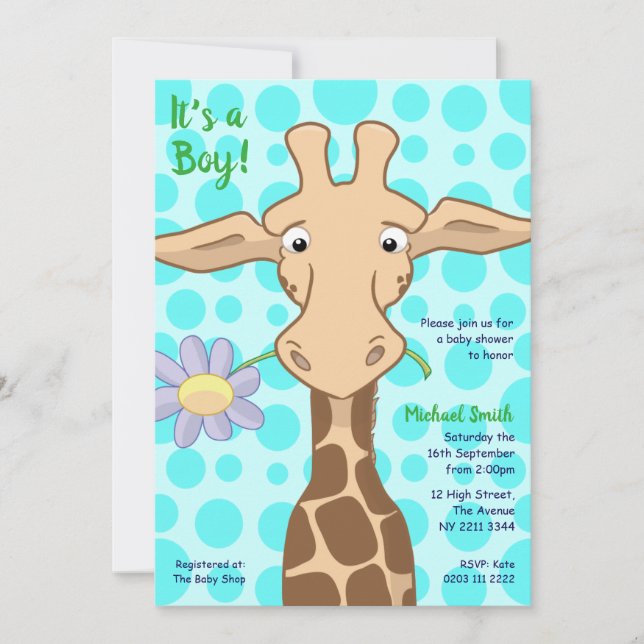Invitación de Giraffe Baby Shower Party (Anverso)
