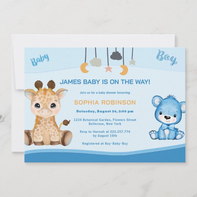 Invitación de Giraffe y Bear Baby Shower (Anverso)
