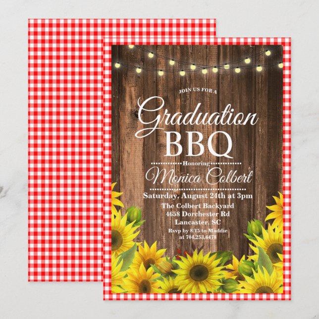 Invitación de girasol de barbacoa de graduación rú (Anverso / Reverso)