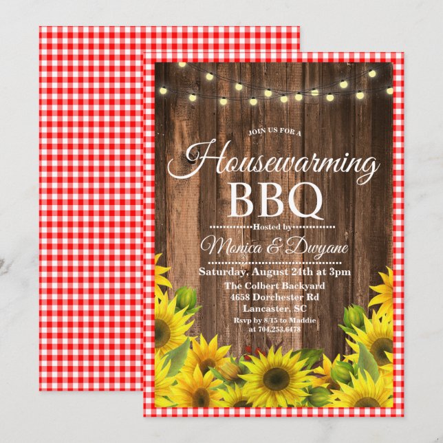 Invitación de girasol de BBQ para inauguración de  (Anverso / Reverso)