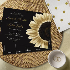 Invitación de girasol de oro negro audaz y moderno
