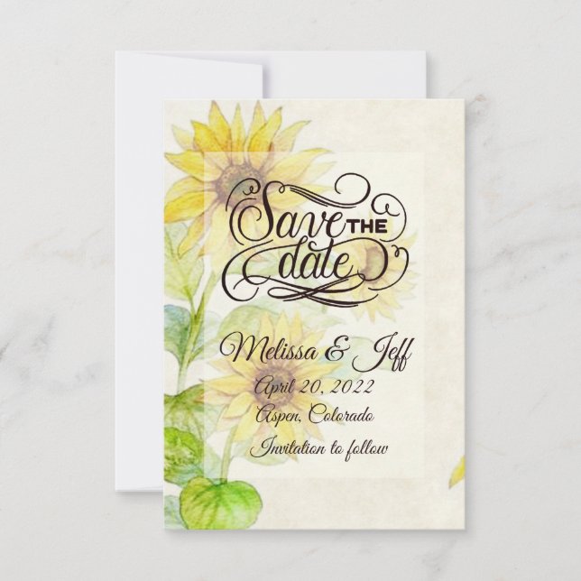 Invitación de girasoles para guardar la fecha (Anverso)