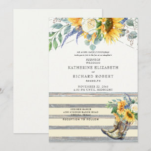 Invitación de Girasoles Rústicos Botas de Madera y