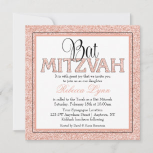 Invitación de Glam Faux Purpurina Rosa Gold Bat Mi