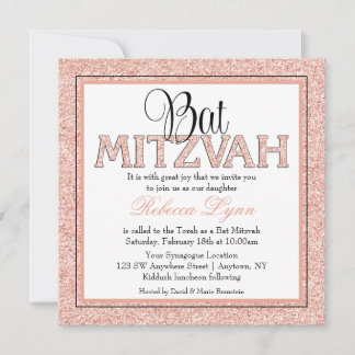 Invitación de Glam Faux Purpurina Rosa Gold Bat Mi