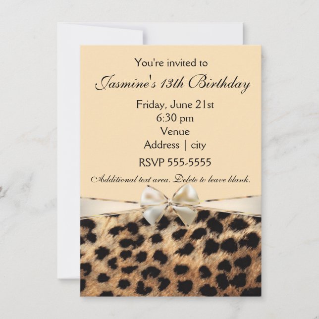 Invitación de glamour con lazo blanco e impresión  (Anverso)