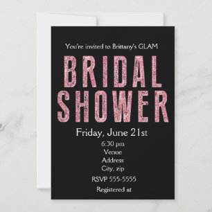Invitación de glamour negro con brillo rosa para d