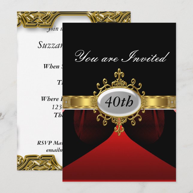 Invitación de glamour para fiesta de cumpleaños en (Anverso / Reverso)